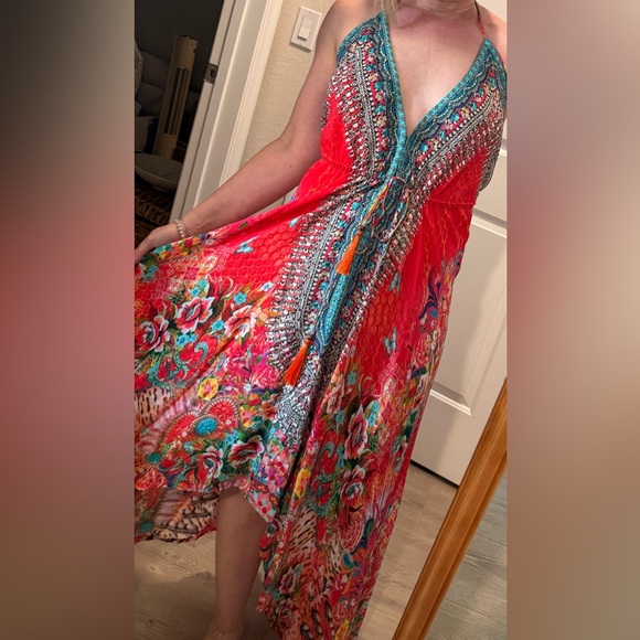 Asymmetrical Red Floral Dress - Picture 4 of 7